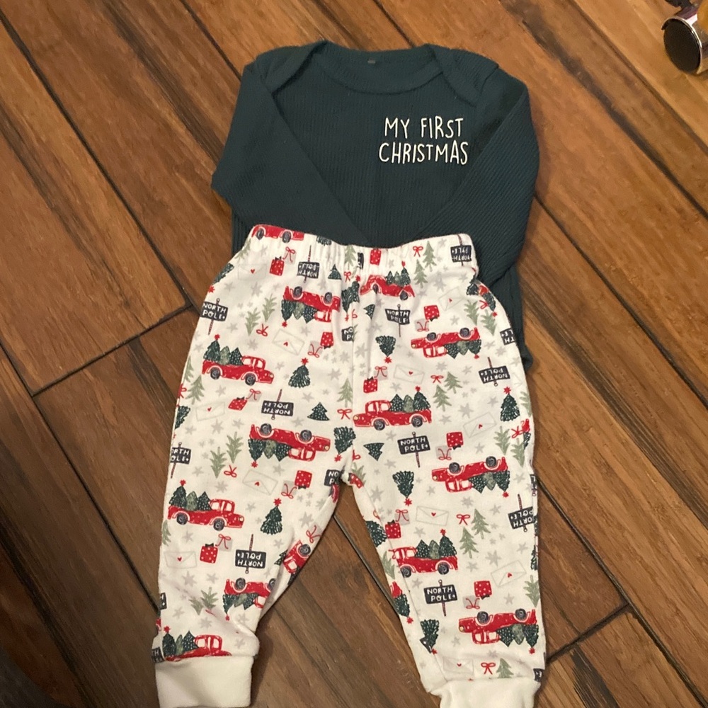3 for $16 Chick Pea Dark Green Baby Christmas Outfit